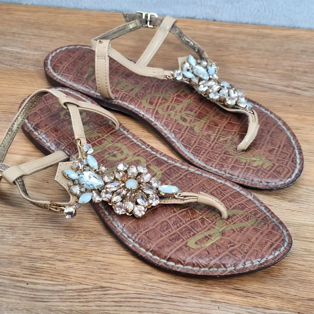Sam Edelman Grayson Women's 7 EU 37 Gladiator Thong Sandals Brown Rhinestone